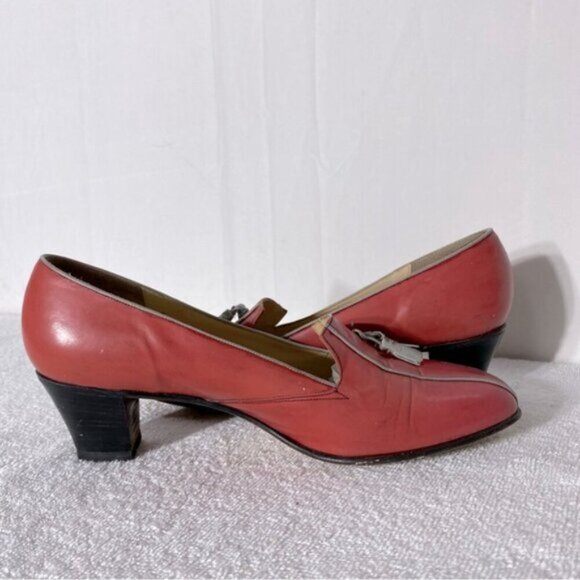 Vintage Barker Coral Leather Slip On Low Heel Loafers W Grey Tassels 9 - Picture 15 of 16